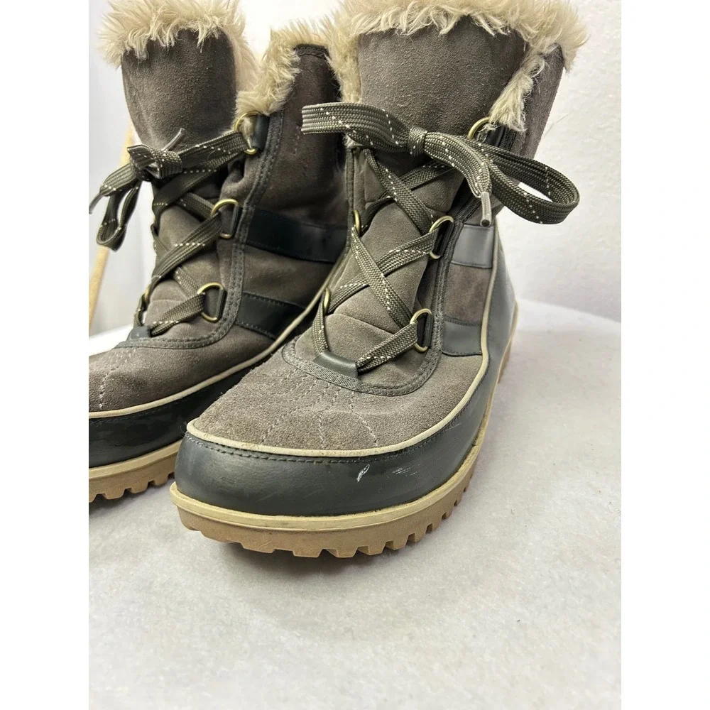 Winter Snow Sorel Womens 10 Shale Grey Waterproof Faux Fur Winter Carnival Boots